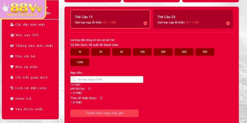 Nạp Rút Tiền 88vv 3 Lưu ý khi nạp rút số dư cho anh em